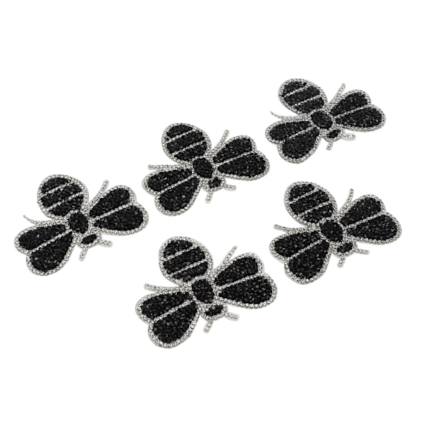 5 stk. Små Bi-Rhinestone-merker, dekker over flekker og skader, søt form, svarte dyr, Rhinestone-applikasjoner for DIY-håndverk