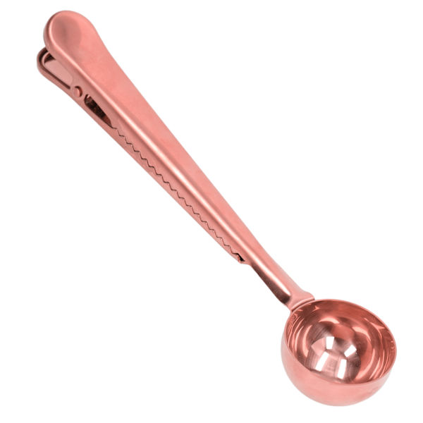 Kaffesked med Förslutningsklämma 2 i 1 Rostfritt Stål Tättslutande Fördjupad Design Praktiska Kaffedrickverktyg Roséguld