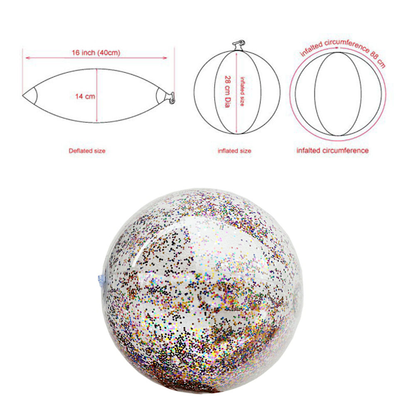 Glitter Beach Ball Uppblåsbar Klar 12in PVC Enkel installation Paljetter Konfettiboll för Party Pool Hem Utomhus