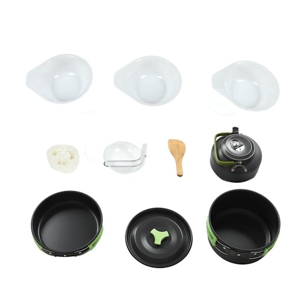 Utomhusköksutrustning i Aluminiumoxid med Tillbehör, Kastruller, Gryta, Mess Kit för 1 till 3 Personer Camping