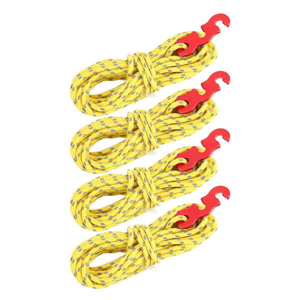 4 stk Sett Reflekstelt Vindtau Camping String Guy Line med S Ring Spenne Krok (Gul)