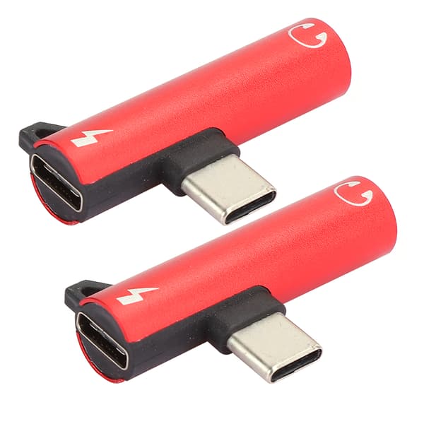 2 stk. 2 i 1 TypeC til 3,5 mm Hjelpe Lydkabel Lader Headset Distributør Adapter (rouge)