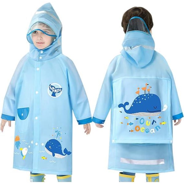 Blue Whale Barn Regnfrakk Jenter Gutter Rain Cape Vanntett jakke Regnfrakk Hette Regnfrakk Gjenbrukbar 5-6 år gammel
