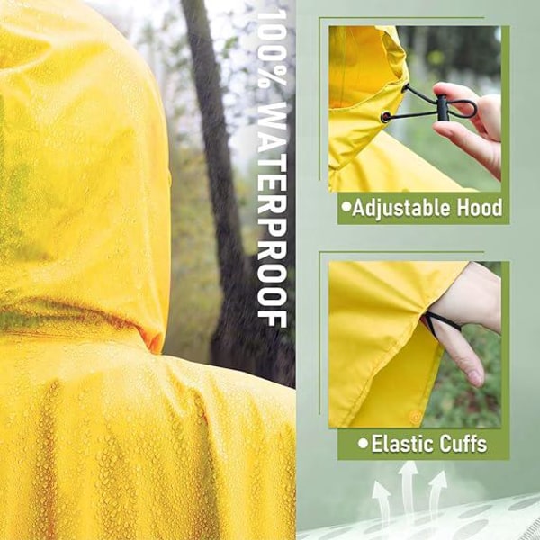 XL gul vindtæt regnfrakke, rejserygsæk, e-cykel, cykling, vandreture, vindjakke, regnponcho