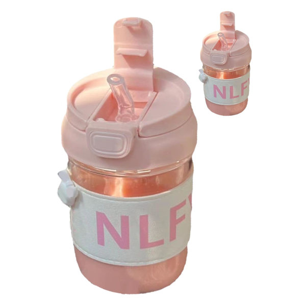 420 ml plastvattenmugg med lock, halmmugglock, hundmönster, bärbar vattenmugg för gym, vandring, promenader, utomhussporter, rosa
