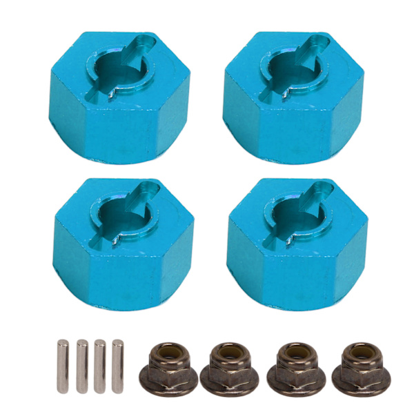 Hex Hubs Hjul Adaptrar med 4 Stift 4 Muttrar CNC-bearbetad Aluminium Hjul Hex Drive Hub Adaptrar för TRAXXAS för SLASH 1/10 RC Bilar Ljusblå