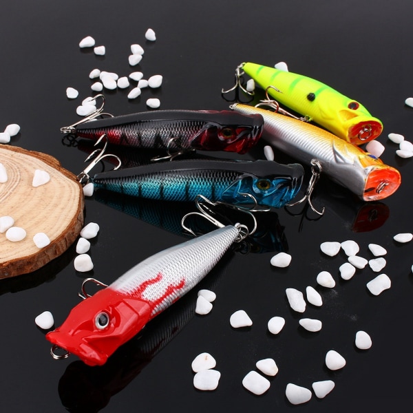 Lott 5 stk Popper Fiskelokker Bass Crankbaits Agn Takle Minnow Fish Lure