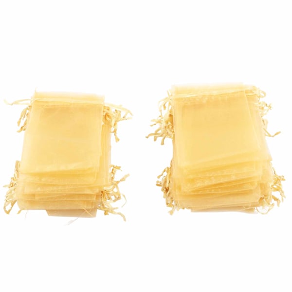 100 kpl Organza-pusseja 10x15cm Läpinäkyviä kiristysnyörillisiä lahjapusseja Verkkokankaisia kannettavia korupusseja kiristysnyörillä häihin, kulta
