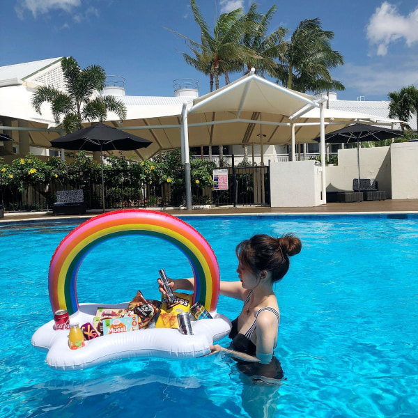 Uppblåsbar Rainbow Cloud Drinkhållare för pool, rolig leksak för barn och vuxna