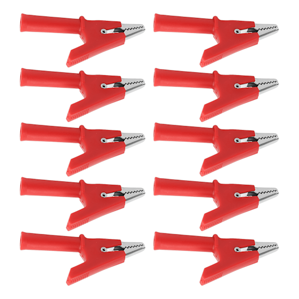 10 st krokodilklämma testklämma 10 mm öppning 10A med 4 mm uttag Set Röd