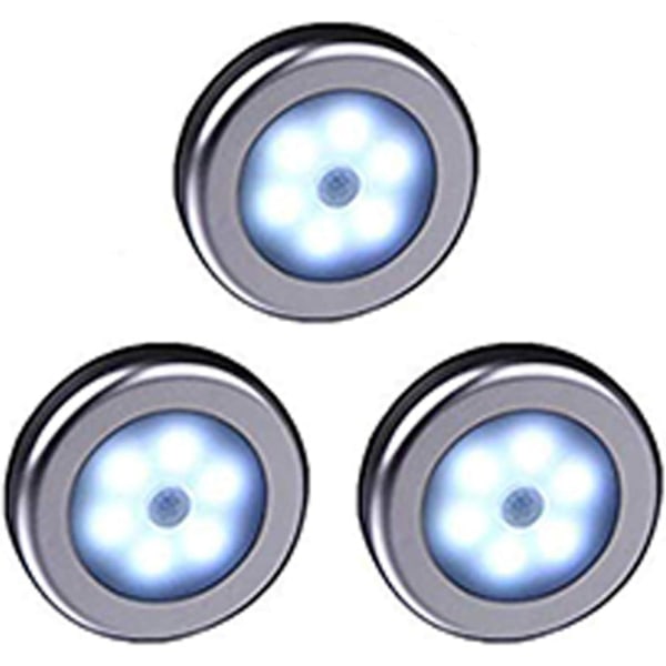 Trådlösa LED-rörelsesensorlampor för garderob, trappa, hall, kök, sovrum - 3-pack, silverhölje, vitt ljus