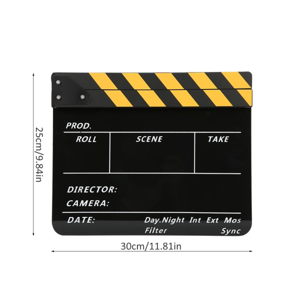 Akryl 30x25 cm Clapperboard Regissør Film Clappers Film- og TV-fotografering PropGul stripete tavle(PAV1YBE)