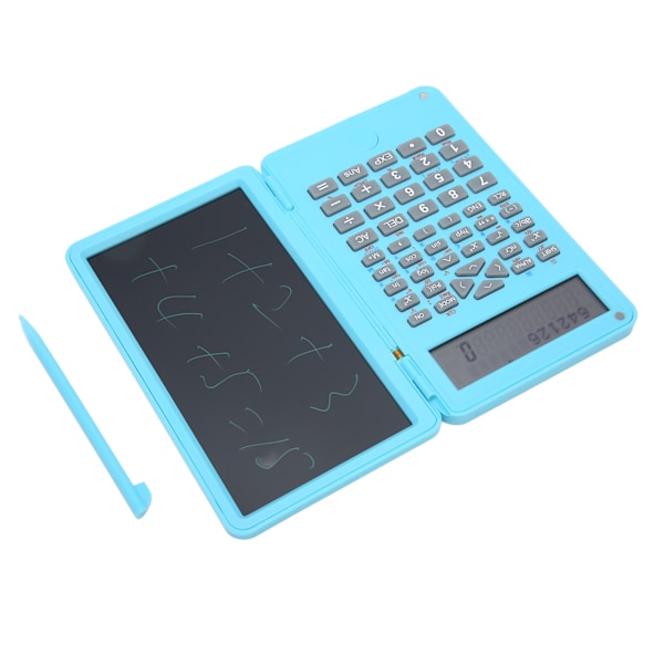Lommeregner med notesblok, bærbar, 10 cifre LCD-display, videnskabelig lommeregner til skole, kontor, møder og familie, lyseblå