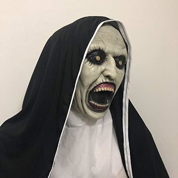 Pelottava nunnanaamari hupulla Lateksi Kauhunaamiaispuku Halloween Cosplay aikuisille