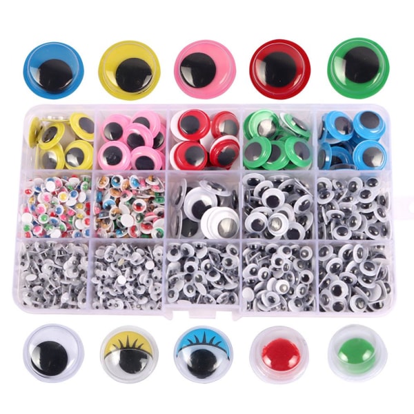 1500 stk 4/5/6/8/15 mm plastleker med plastøyne, fargerike bevegelige øyne, manuelt gjør-det-selv-tilbehør, i boks