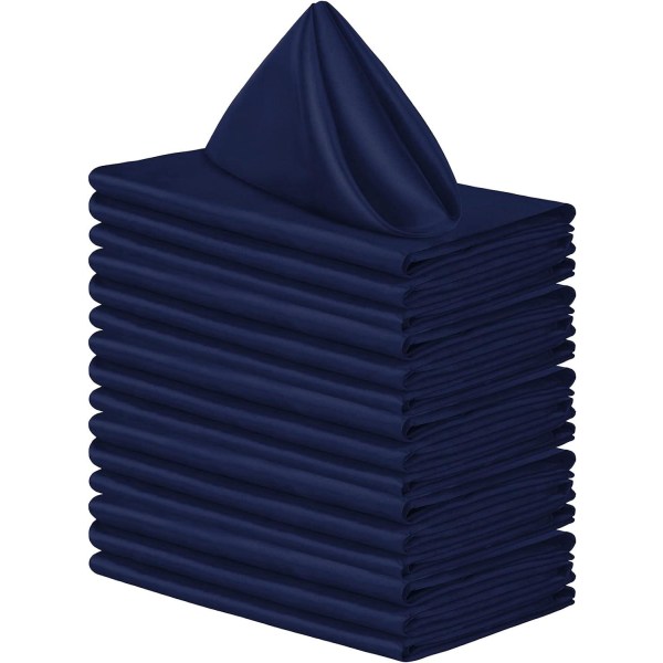 12-pack fyrkantiga satinservetter Glänsande sidenservett Mjuk slät tygservett för bröllopsbankettdekoration, marinblå, 15,7 x 15,7 tum