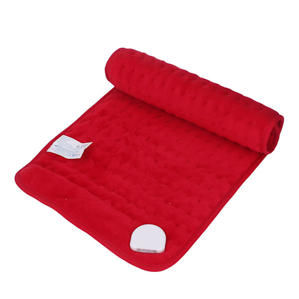 Oppvarmet teppe 30x60cm med timer og 6 temperaturinnstillinger, EU-plugg AC220‑240V, for skulder, kne, rød