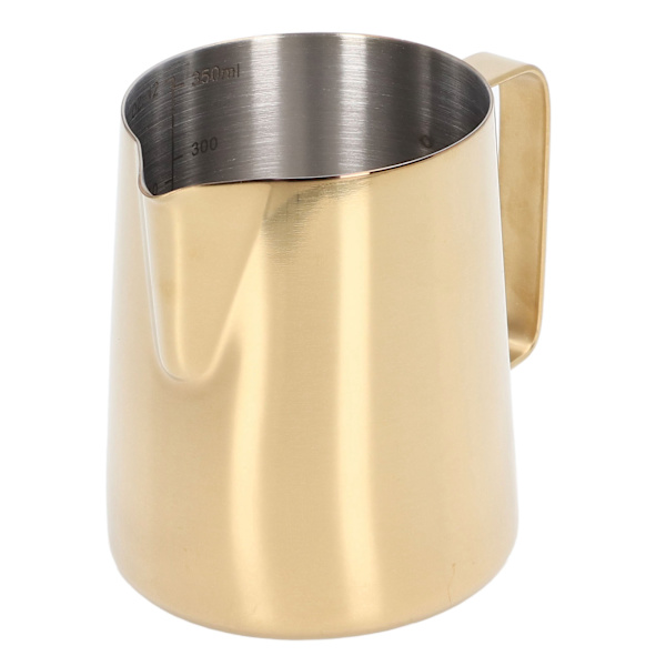 Melkeskummerkanne 350ml 304 Rustfritt Stål med Skala Dryppfri Tute Melkeskummerkopp for 350ml Gullbelagt med Skala