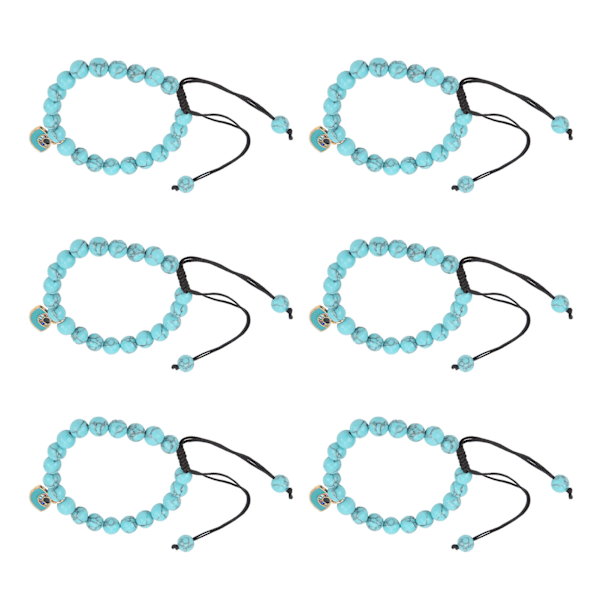 6 stk. Evil Eye Armbånd 8MM Håndvævet Turkisblå Boho Øje Vedhæng Dame Perlearmbånd