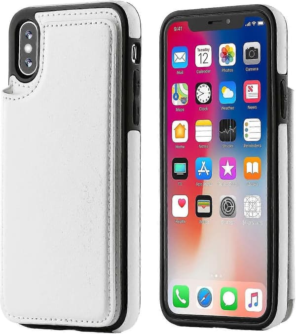 Iphone Xs Iphone X Plånboksfodral med Korthållare, Dubbelt Magnetlås - Vit
