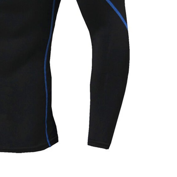 Mænds Høj Elastisk Kompressions T-shirts Lange Ærmer Sports Top til Atletisk Træning T-shirt Sort og Blå Linjer XL