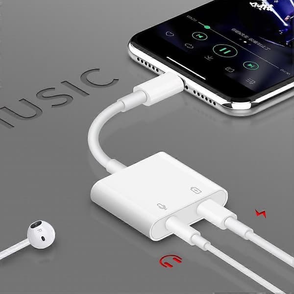 MH80Y Lightning 8Pin til 3.5mm+Lightning 8Pin Adapterkabel Støtter Lading Lyd Samtaler for iPhone
