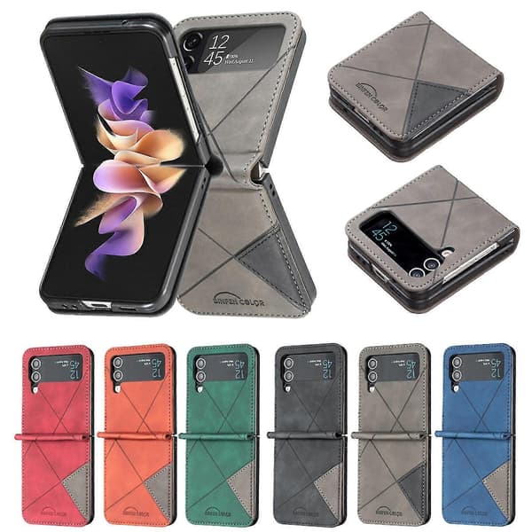 Geometric Pattern Case Compatible With Samsung Galaxy Z Flip 4, Hard PC Frame + Shockproof PU Leather Cover