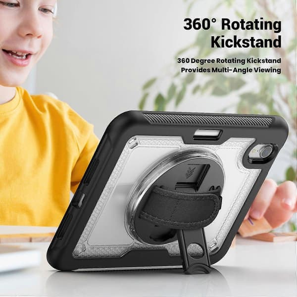Case with Stand for iPad mini (2024)/(2021) PC+TPE Tablet Cover with Hand Strap and Shoulder Strap
