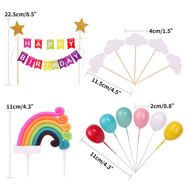Kakun koristelu, 3D Rainbow Balloon -kuppikakkupäälliset, kuppikakkujen koristelu, syntymäpäiväkakkufiguurikokoelma, kakunpäälliset lasten syntymäpäiväjuhliin