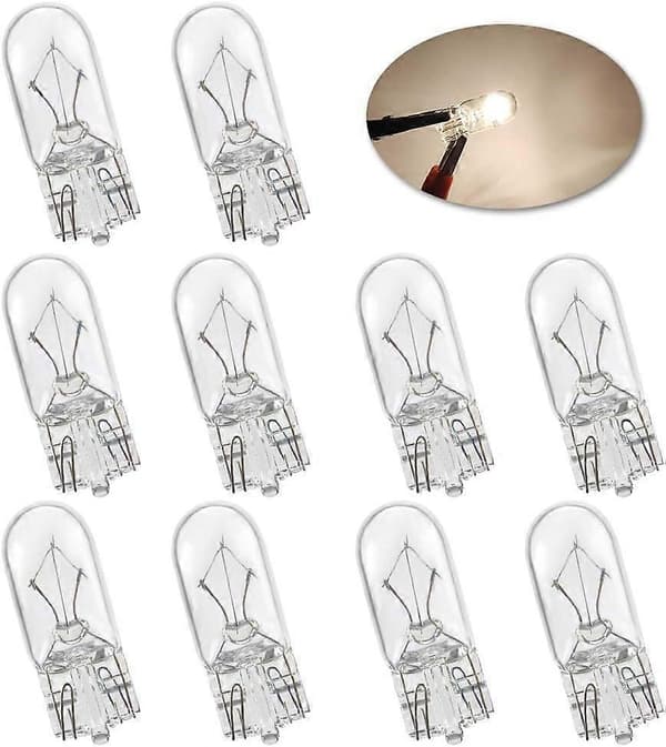 Micro Standard Halogen Bulb T10 W5W Strong Warm White, Corner DRL Side Light Dashboard Brake Light Tail Light Bulb - 10 pcs