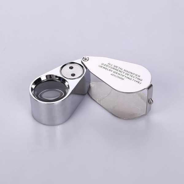 40X Juveler-lup metall sammenleggbart forstørrelsesglass med UV LED-lys for diamanter Juveler-mynter (valutagjenkjenning/smykkeidentifikasjon)