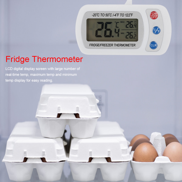 Stort LCD-kjøkkenkjøleskap med justerbar brakett/krok digitalt termometer - 1 stk.