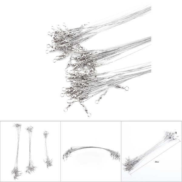 60 x Stålfiskedrag Ledare Wire Trace 15/20/25 cm Set för fisketråd (silver)