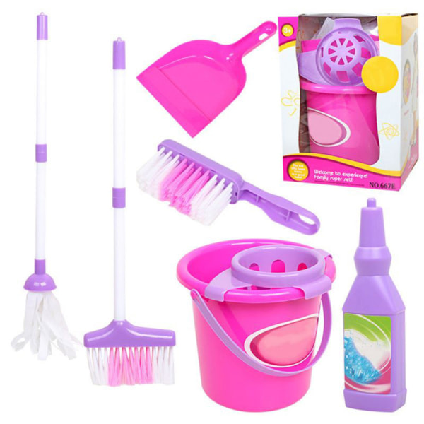 Funny Kids Mini Cleaning Set - Kvast, sopskyffel och mopp leksakssats