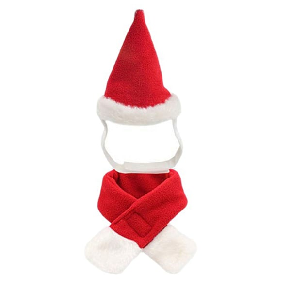 Julekostume til kæledyr - Blødt og varmt sæt med justerbar hat og tørklæde til katte og hunde - Til julefest, cosplay, julehat og tørklæde