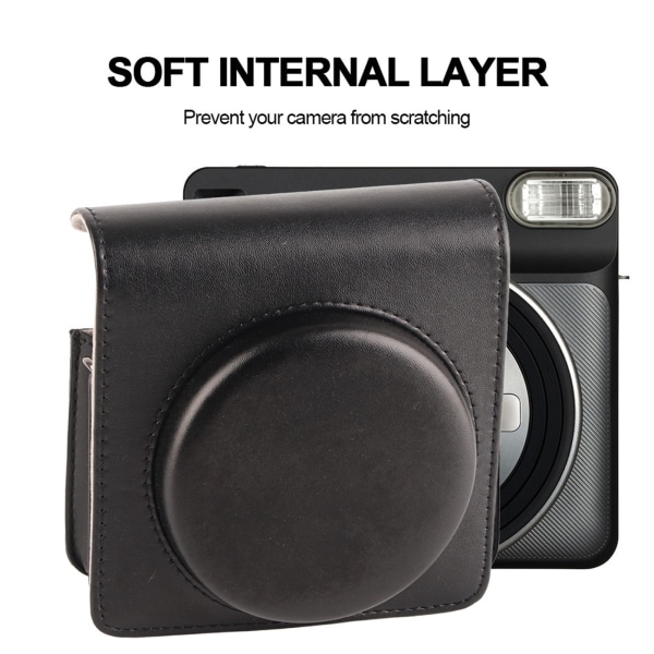 Stilig PU-lærkameraveske for Fujifilm Instax SQ6 med stropp Black