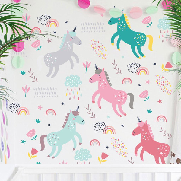 4 STK Wall Stickers The Unicorn Wall Stickers Mural Decals til Soveværelse Stue Væg TV