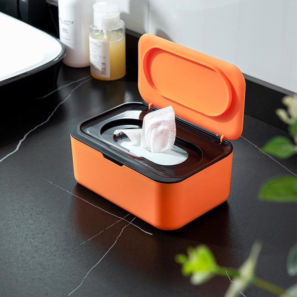(Svart Orange) Tissue Box med lock, Dammproof Wipes Box, Tissue Holder, Toalettpappers Box, Servettlåda
