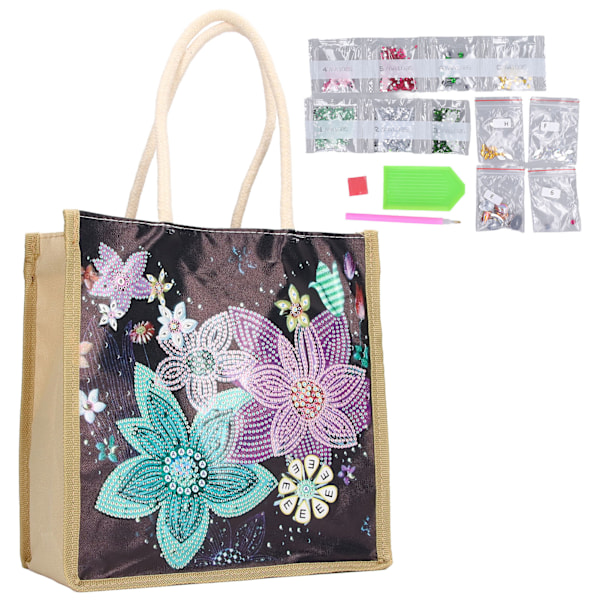 Strass Målning Handväska Utsökt Blommönster 5D Strass Förvaringsväska DIY Hantverk för Barn Vuxna