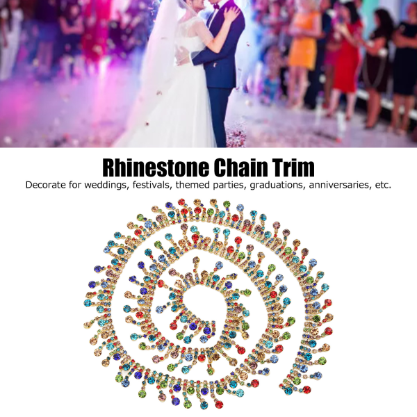 1Yd Rhinestone Tofs Chain Trim Färgade Rhinestones Högglans 2 cm Bredd Strasskedja för DIY-halsband