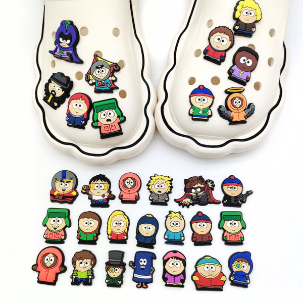 30 stykker 3D Træsko Sandaler Ornamenter (South Park), Sko Charms, Søde Sko Ornamenter til Træsko Sko Sandal Armbånd DIY
