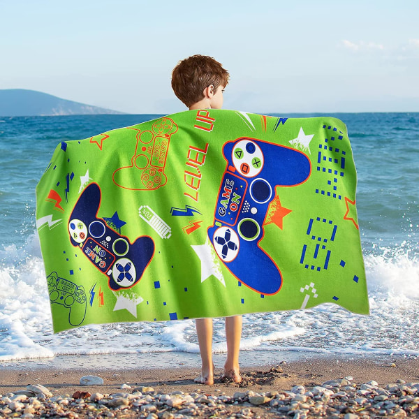 Ultraabsorberande sandtät mikrofiber strandhandduk för barn - 76x150 cm - Perfekt för pojkar, bad, pool, camping och resor - Supermjuk och snabbtorkande