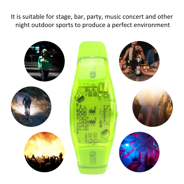 LED-lydaktiveret natløbsarmbånd - Green Party blinkende armbånd