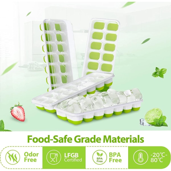 4-pak silikone-isterningbakke med låg - 56 terninger, LFGB-certificeret, BPA-fri, Quick Release, stabelbar, genanvendelig