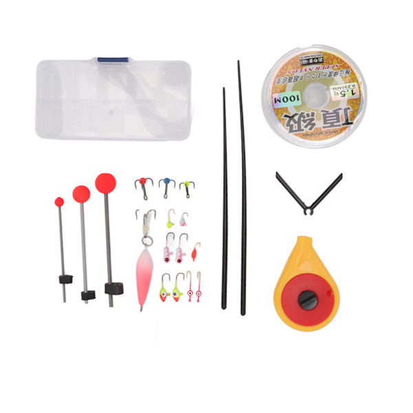 Vinterfiskeset med hög styrka, plastbox, isfiskespö, lina, fjäder och krokset för utomhus, gul