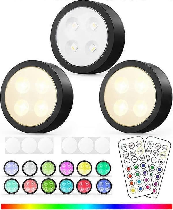 LED Puck Lights with Remote Control, Wireless Cabinet Lights, 13 Colors