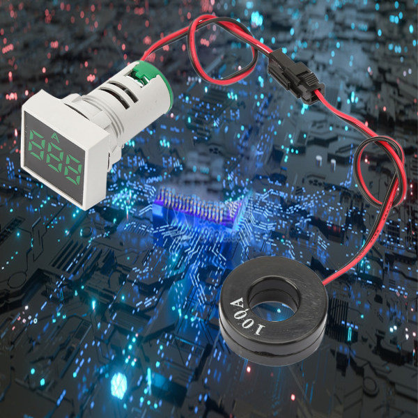 LED-indikatorlys Mini digital strømmåler LED-display Amperemeter firkantet signallamp (grønn)