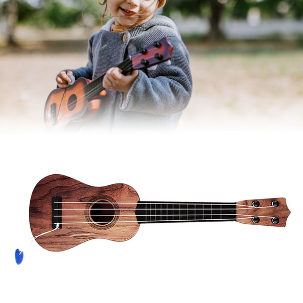 Ukulele leketøy Plast spillbar 4 strenger pedagogisk barn Ukulele for gutter Jenter Bursdagsgaver Mørk farge