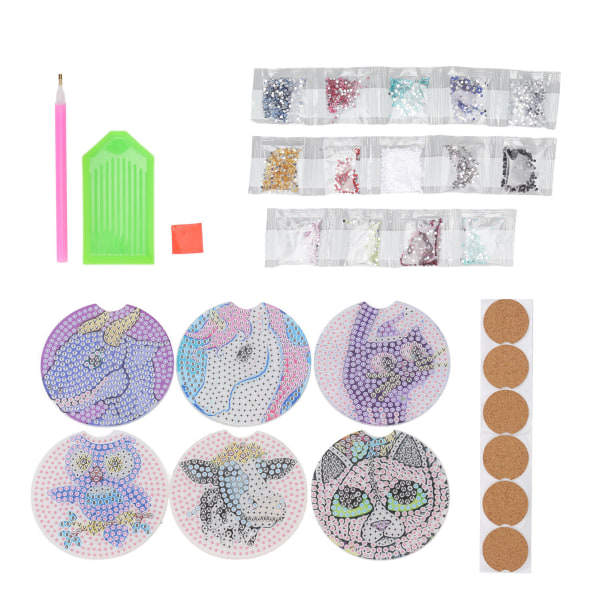 5D Rhinestone Painting Coasters Kit Dyremønster Stærk vedhæftning DIY Rhinestone Painting Coasters til begyndere barn