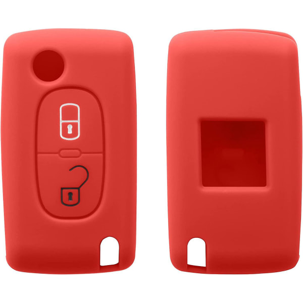 Blødt silikone etui til 2-knaps Peugeot Citroen bilnøgle, rød